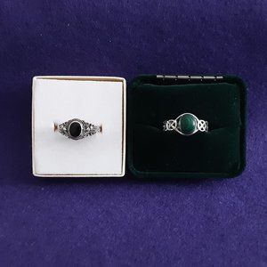 Two Sterling Silver Rings with Malachite and Onyx Stones